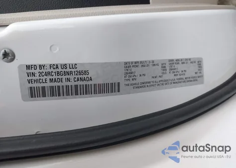 2022 Chrysler Pacifica Touring L z USA, uszkodzony, nr VIN 2C4RC1BG8NR126585